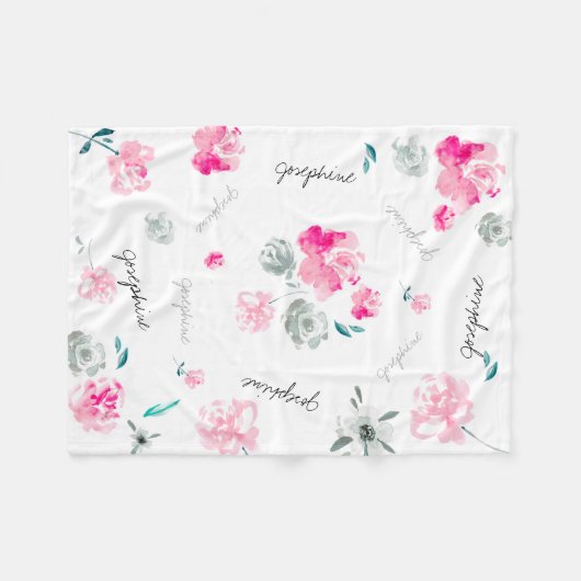 Boho Chic Waterverf floraal herhaalde naam Baby Fleece Deken (Voorkant (Horizontaal))