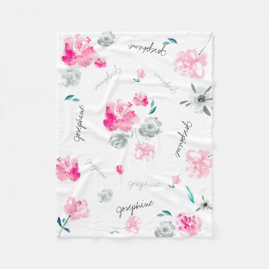 Boho Chic Waterverf floraal herhaalde naam Baby Fleece Deken (Voorkant)