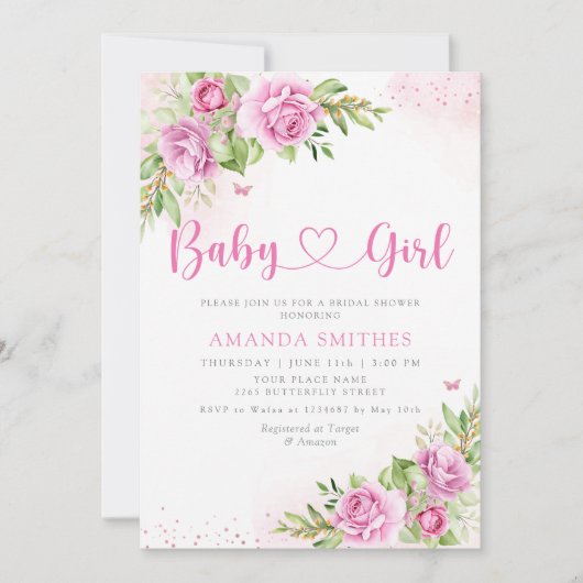 Boho Chic Waterverf Floral Baby Girl Shower Kaart (Voorkant)