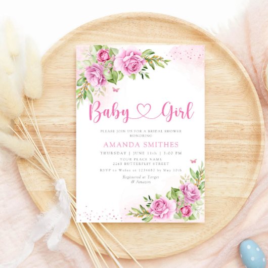 Boho Chic Waterverf Floral Baby Girl Shower Kaart