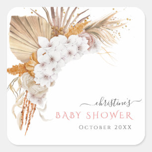 Boho Chic Waterverf Floral Baby shower Vierkante Sticker