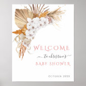 Boho Chic Waterverf Floral Baby shower Welkom Poster (Voorkant)