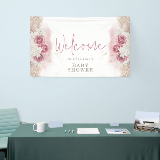 Boho Chic Waterverf Floral Baby shower Welkom Spandoek (Beurs)