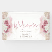 Boho Chic Waterverf Floral Baby shower Welkom Spandoek (Horizontaal)