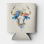 Boho Chic Waterverf Floral Koe Schedel Blikjeskoeler (Voorkant)