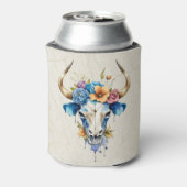 Boho Chic Waterverf Floral Koe Schedel Blikjeskoeler (Blikje Achterkant)