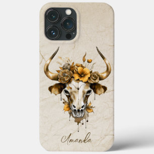 Boho Chic Waterverf Floral Koe Schedel Case-Mate iPhone Case