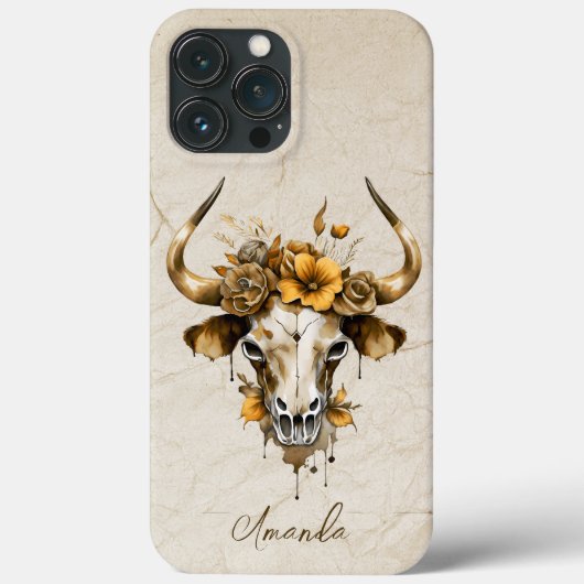 Boho Chic Waterverf Floral Koe Schedel Case-Mate iPhone Case (Achterkant)