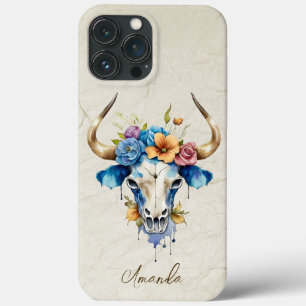 Boho Chic Waterverf Floral Koe Schedel Case-Mate iPhone Case