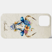 Boho Chic Waterverf Floral Koe Schedel Case-Mate iPhone Case (Achterkant (horizontaal))