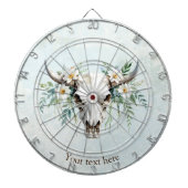 Boho Chic Waterverf Floral Koe Schedel Dartbord (Voorkant)