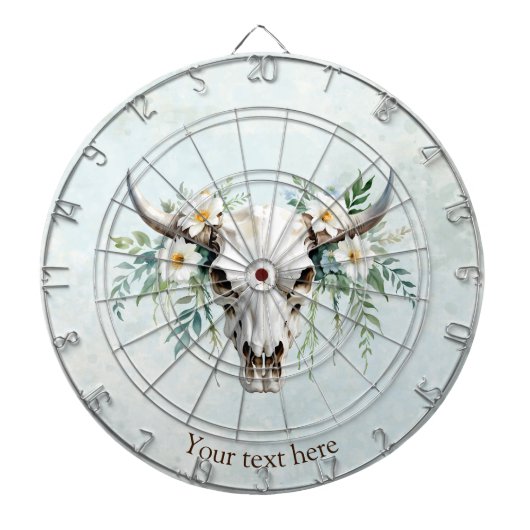 Boho Chic Waterverf Floral Koe Schedel Dartbord (Voorkant)