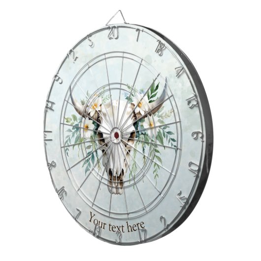 Boho Chic Waterverf Floral Koe Schedel Dartbord (Voorkant Rechts)