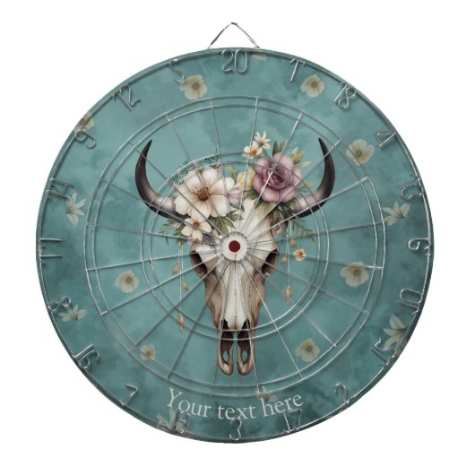 Boho Chic Waterverf Floral Koe Schedel Dartbord (Voorkant)