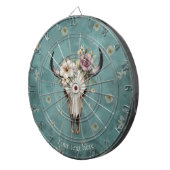 Boho Chic Waterverf Floral Koe Schedel Dartbord (Voorkant Rechts)
