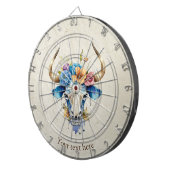 Boho Chic Waterverf Floral Koe Schedel Dartbord (Voorkant Rechts)