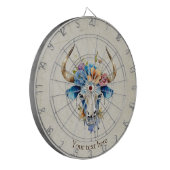 Boho Chic Waterverf Floral Koe Schedel Dartbord (Voorkant Links)