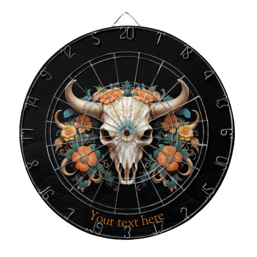 Boho Chic Waterverf Floral Koe Schedel Dartbord (Voorkant)