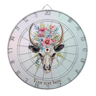 Boho Chic Waterverf Floral Koe Schedel Dartbord
