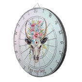 Boho Chic Waterverf Floral Koe Schedel Dartbord (Voorkant Rechts)