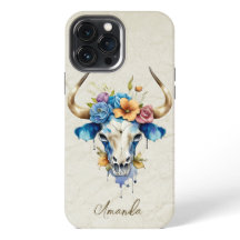 Boho Chic Waterverf Floral Koe Schedel