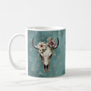 Boho Chic Waterverf Floral Koe Schedel Koffiemok
