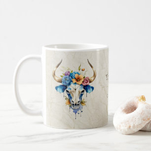 Boho Chic Waterverf Floral Koe Schedel Koffiemok