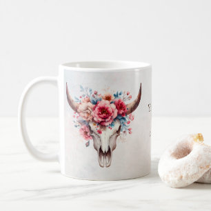 Boho Chic Waterverf Floral Koe Schedel Koffiemok