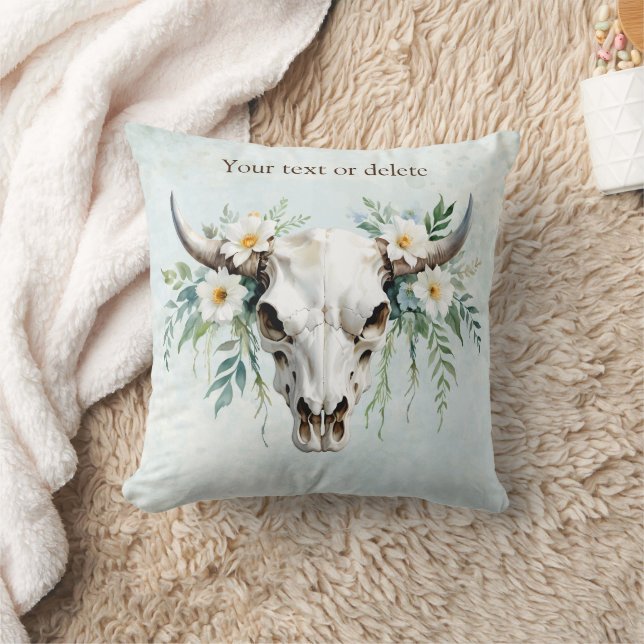 Boho Chic Waterverf Floral Koe Schedel Kussen (Deken)