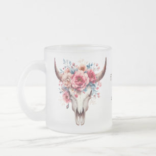 Boho Chic Waterverf Floral Koe Schedel Matglas Koffiemok