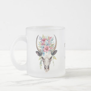 Boho Chic Waterverf Floral Koe Schedel Matglas Koffiemok