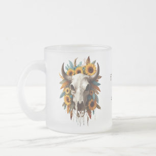 Boho Chic Waterverf Floral Koe Schedel Matglas Koffiemok