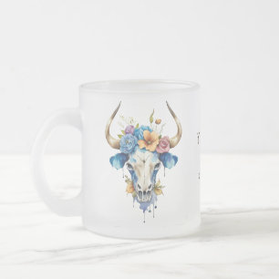 Boho Chic Waterverf Floral Koe Schedel Matglas Koffiemok