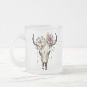 Boho Chic Waterverf Floral Koe Schedel Matglas Koffiemok