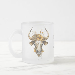 Boho Chic Waterverf Floral Koe Schedel Matglas Koffiemok