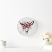 Boho Chic Waterverf Floral Koe Schedel Ronde Klok (Huis)