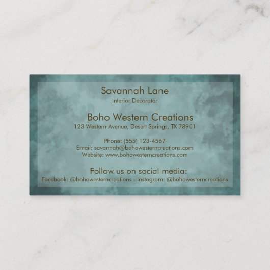 Boho Chic Waterverf Floral Koe Schedel Visitekaartje (Achterkant)