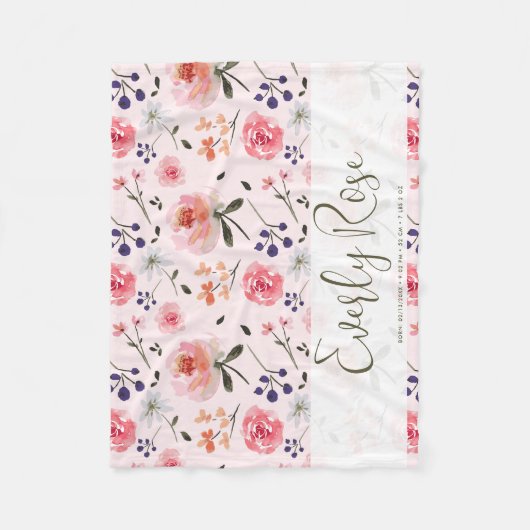 Boho Chic Waterverf florals Gepersonaliseerde stat Fleece Deken (Voorkant)