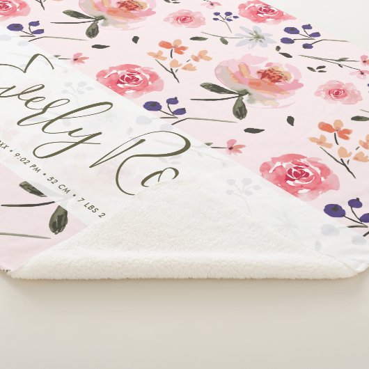 Boho Chic Waterverf florals Gepersonaliseerde stat Sherpa Deken (3/4)