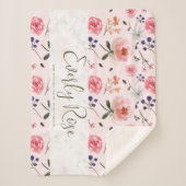 Boho Chic Waterverf florals Gepersonaliseerde stat Sherpa Deken (Voorkant)