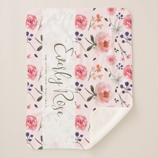 Boho Chic Waterverf florals Gepersonaliseerde stat Sherpa Deken (Voorkant)