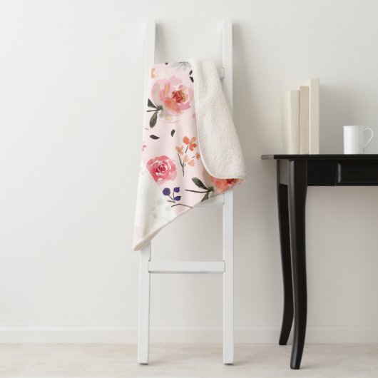 Boho Chic Waterverf florals Gepersonaliseerde stat Sherpa Deken (In situ)