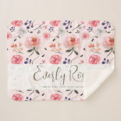 Boho Chic Waterverf florals Gepersonaliseerde stat Sherpa Deken (Voorkant (horizontaal))