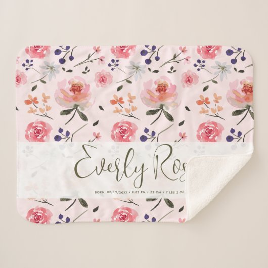 Boho Chic Waterverf florals Gepersonaliseerde stat Sherpa Deken (Voorkant (horizontaal))