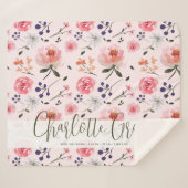 Boho Chic Waterverf florals Gepersonaliseerde stat Sherpa Deken (Voorkant (horizontaal))