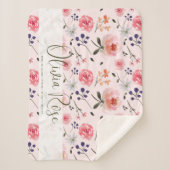 Boho Chic Waterverf florals Gepersonaliseerde stat Sherpa Deken (Voorkant)