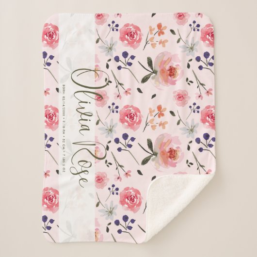 Boho Chic Waterverf florals Gepersonaliseerde stat Sherpa Deken (Voorkant)