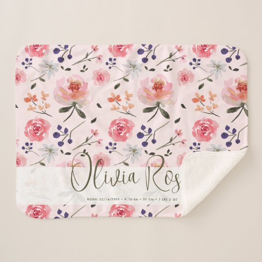 Boho Chic Waterverf florals Gepersonaliseerde stat Sherpa Deken (Voorkant (horizontaal))