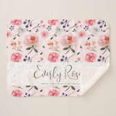 Boho Chic Waterverf florals Gepersonaliseerde stat Sherpa Deken (Voorkant (horizontaal))