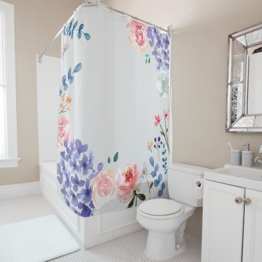 Boho Chic Waterverf flower florals Douchegordijn (In situ)